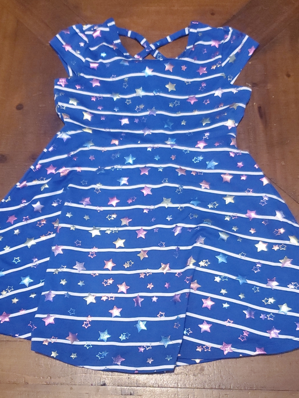 Girls Navy Star Print Striped Skater Dress